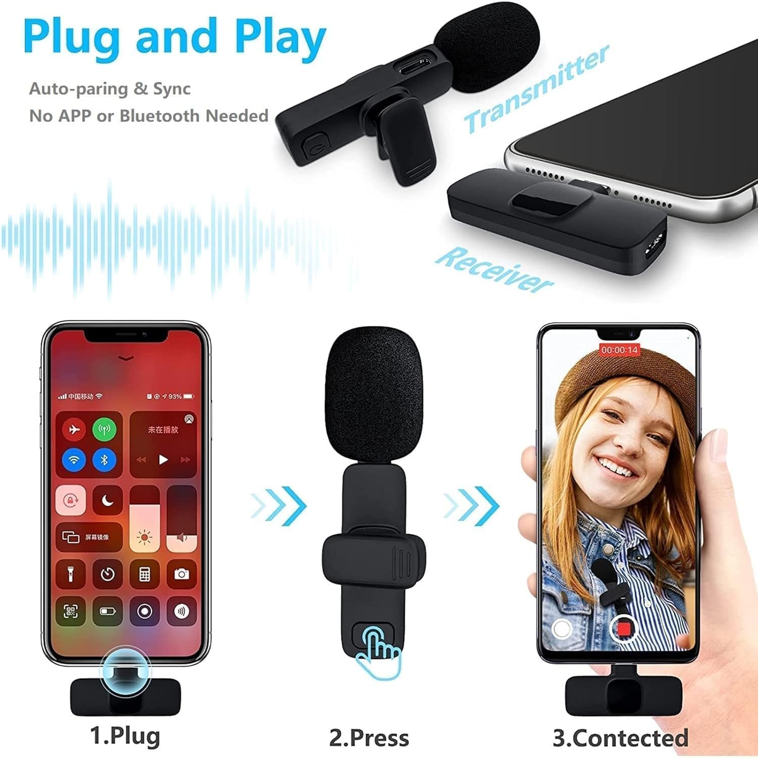 K8 Wireless Microphone - Plug & Play for iPhone & Android -2
