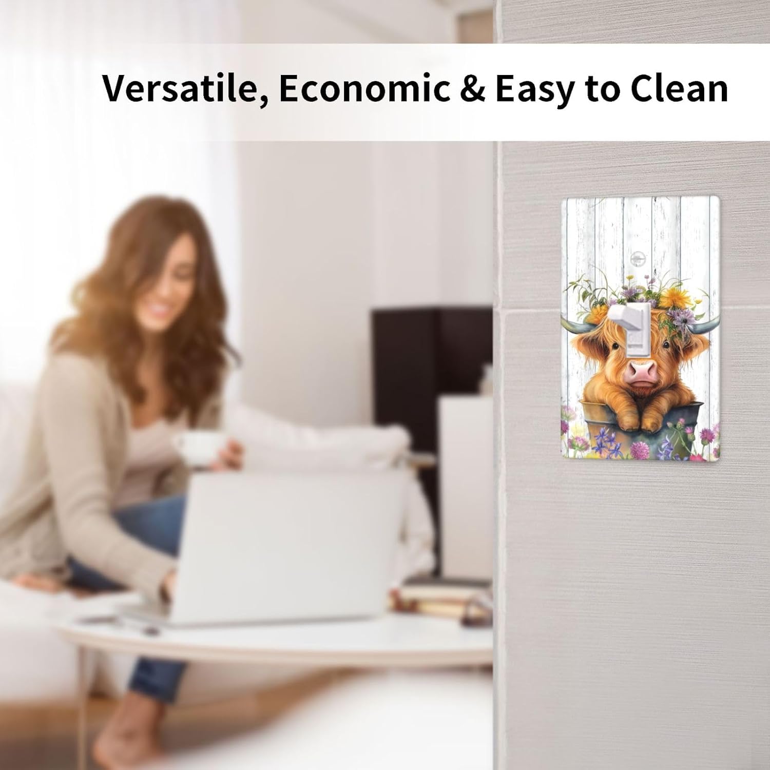 Highland Cow 1 Gang Single Toggle Light Switch Cover Decorative Farmhouse Wall Plate Electrical Outlet Faceplate Rustic Socket Covers Outlets for Bathroom Bedroom Living Room