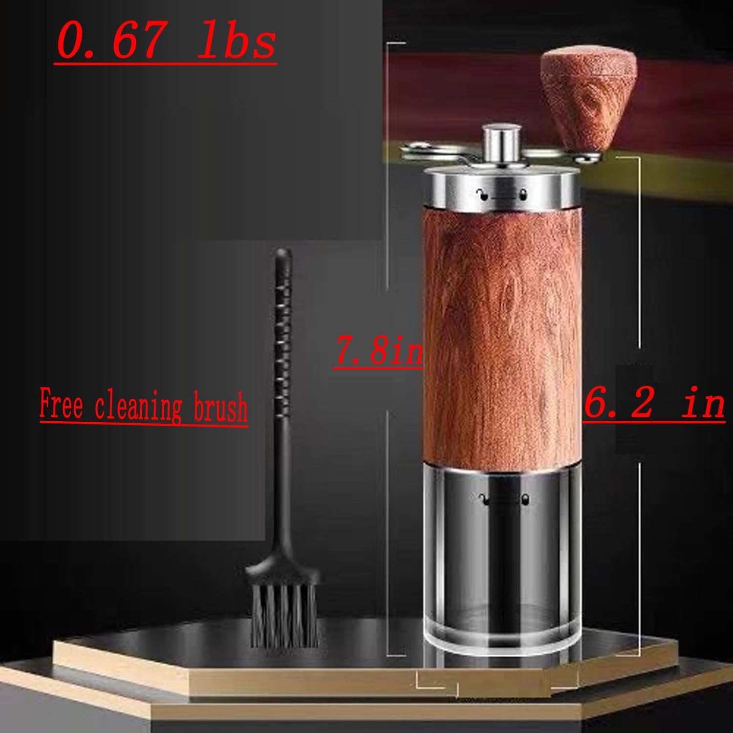 Portable Wooden Manual Coffee Grinder with Stainless Steel Body，Ceramic Mill, Hand Crank,Portable,Perfect for Espresso maker at home,Travel,Camping,Internal Adjustable Setting, Visible Powder Bin