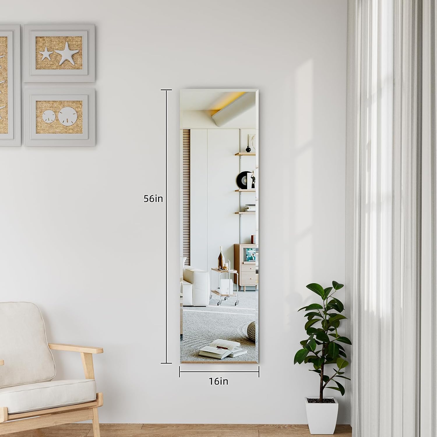 Wall Mirror Full Length, 56X16 Full Length Hanging,Beveled Mirror Frameless，Bedroom, Wardrobe, Door (56 * 16 Inch) - Image 9