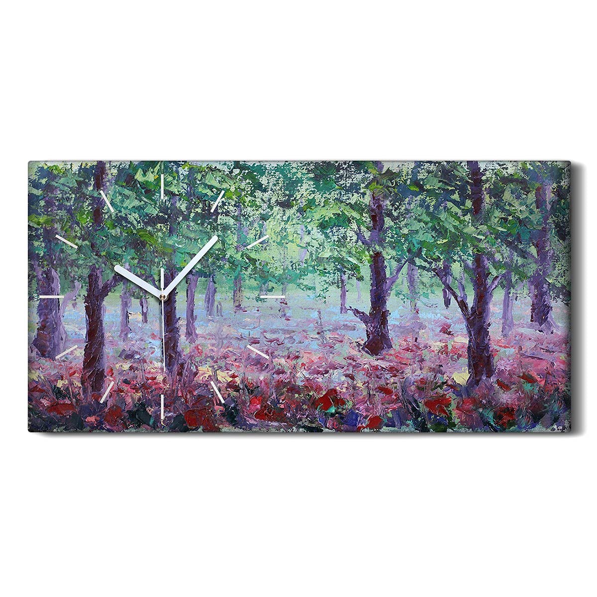 Horloge sur Toile Art Mural Haut de Gamme Mains Blanches Fleurs de Forêt 60x30cm