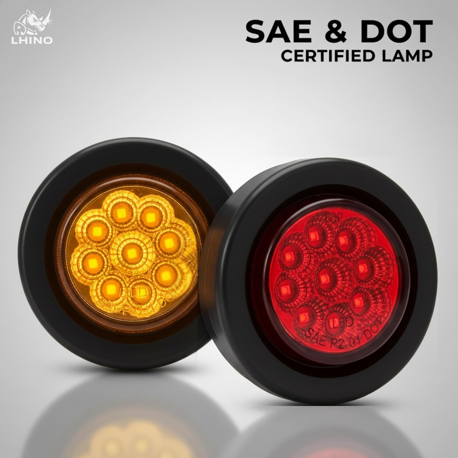 10-Pack (5 Amber+5 Red) 2" Round LED Trailer Side Marker Lights, 9-LED 12V Clearance Running Lamp with Grommets, IP68 Waterproof SAE DOT Certified Flush Mount for Truck RV Boat Camper