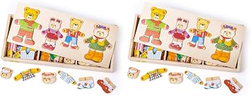 Bigjigs Toys Wooden Bear Family Dress-Up Puzzle with Storage Box Pack of 2