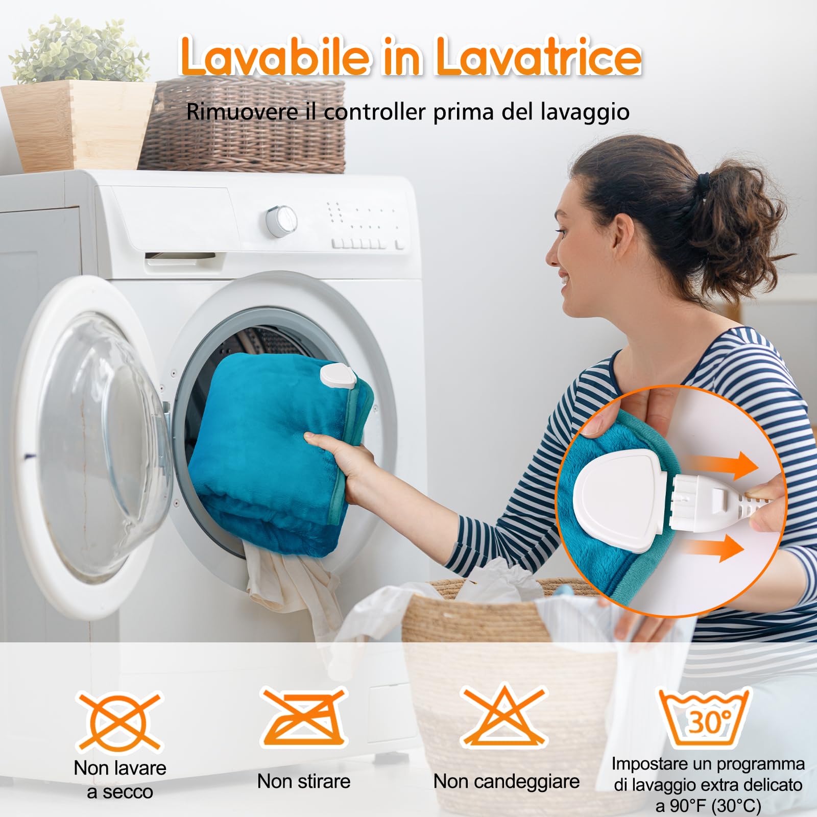 Termoforo Elettrico Cervicalee Spalle, Schiena,Cuscino Elettrico Riscaldante 61x94cm Con timer di 4 ore e 6 Livelli di Riscaldamento Spegnimento Automatico,Lavabile Termoforo Lombare Ricaricabile Blu