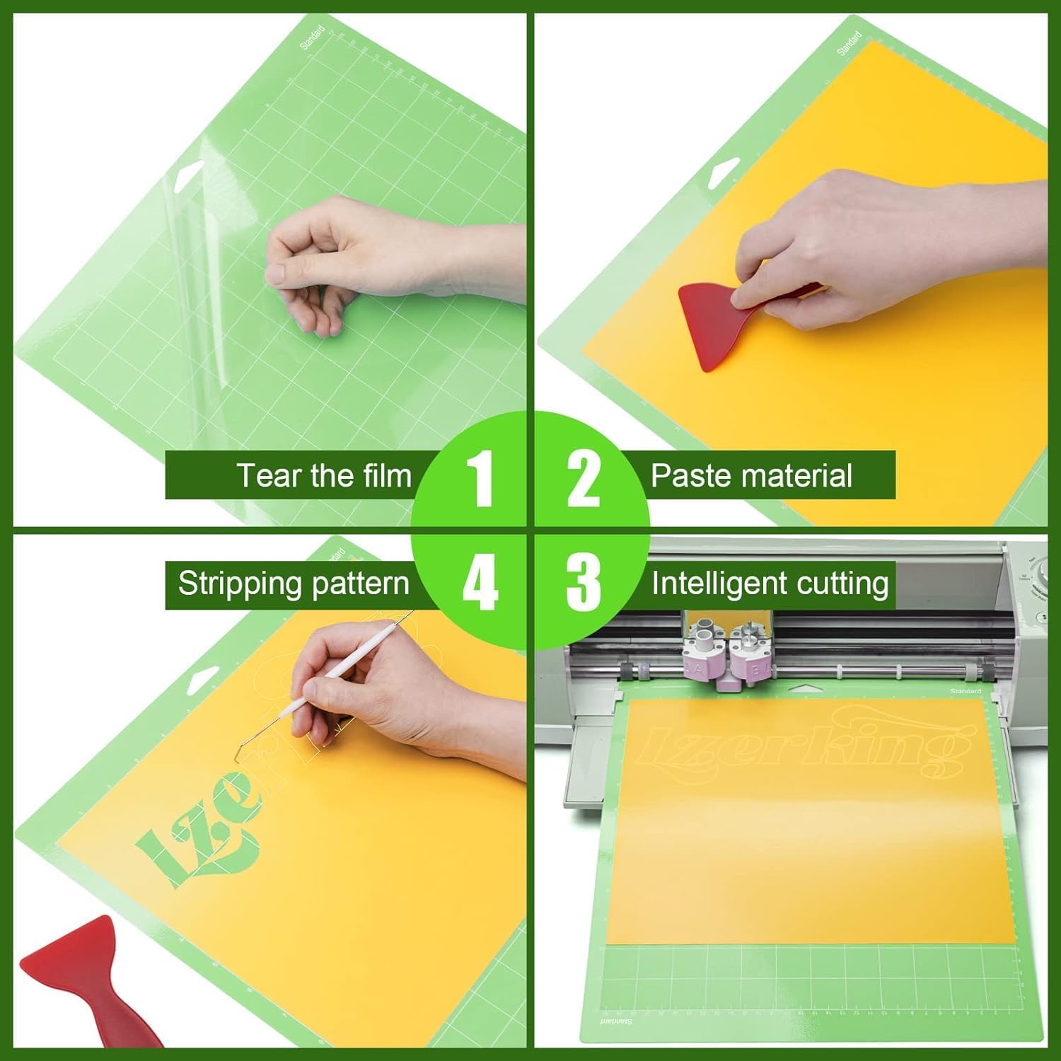 JMIATRY 6Pcs Tapis de Découpe pour Cricut, 30,5 x 30,5 cm Tapis de Découpe Adhésifs, Tapis de Coupe Couture pour Projets d’Artisanat - Vert
