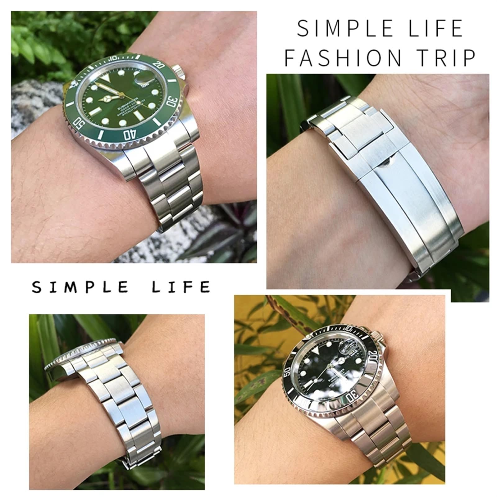 Pasek ze stali nierdzewnej 316L 20 mm do zegarka Rolex Submariner Daytona Data z przesuwanym zapięciem i solidnym srebrnym paskiem