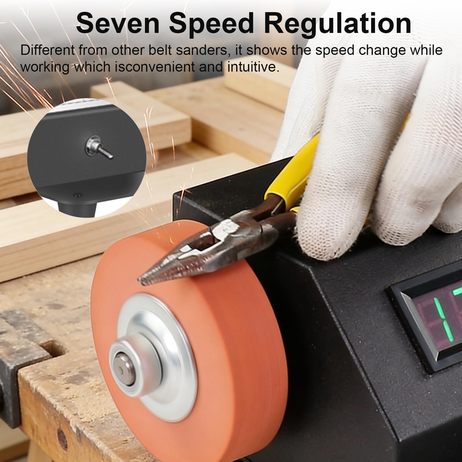 Mini Bandschleifer, Elektrischer Schleifer 7-Stufig Verstellbarer Polierer, Bandschleifer Wird mit 10pcs Schleifbänder Geliefert, Mini-Tischpolierer für Schleifen von Metall, Holz, 250W
