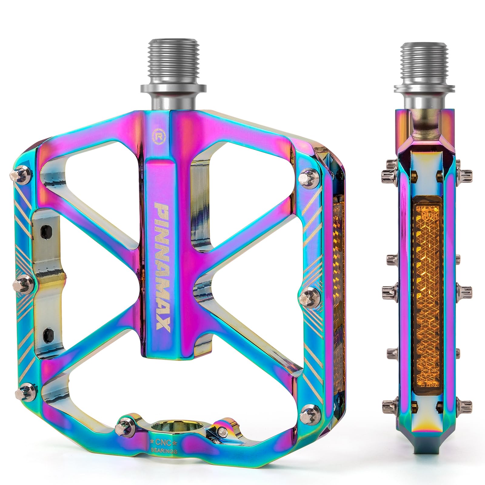PINNAMX Pedały rowerowe MTB z aluminium CNC, antypoślizgowe, z odblaskami, 3 uszczelnione łożyska, płaskie pedały 9/16", do rowerów wyścigowych, górskich, rowerów Gravel Bikee