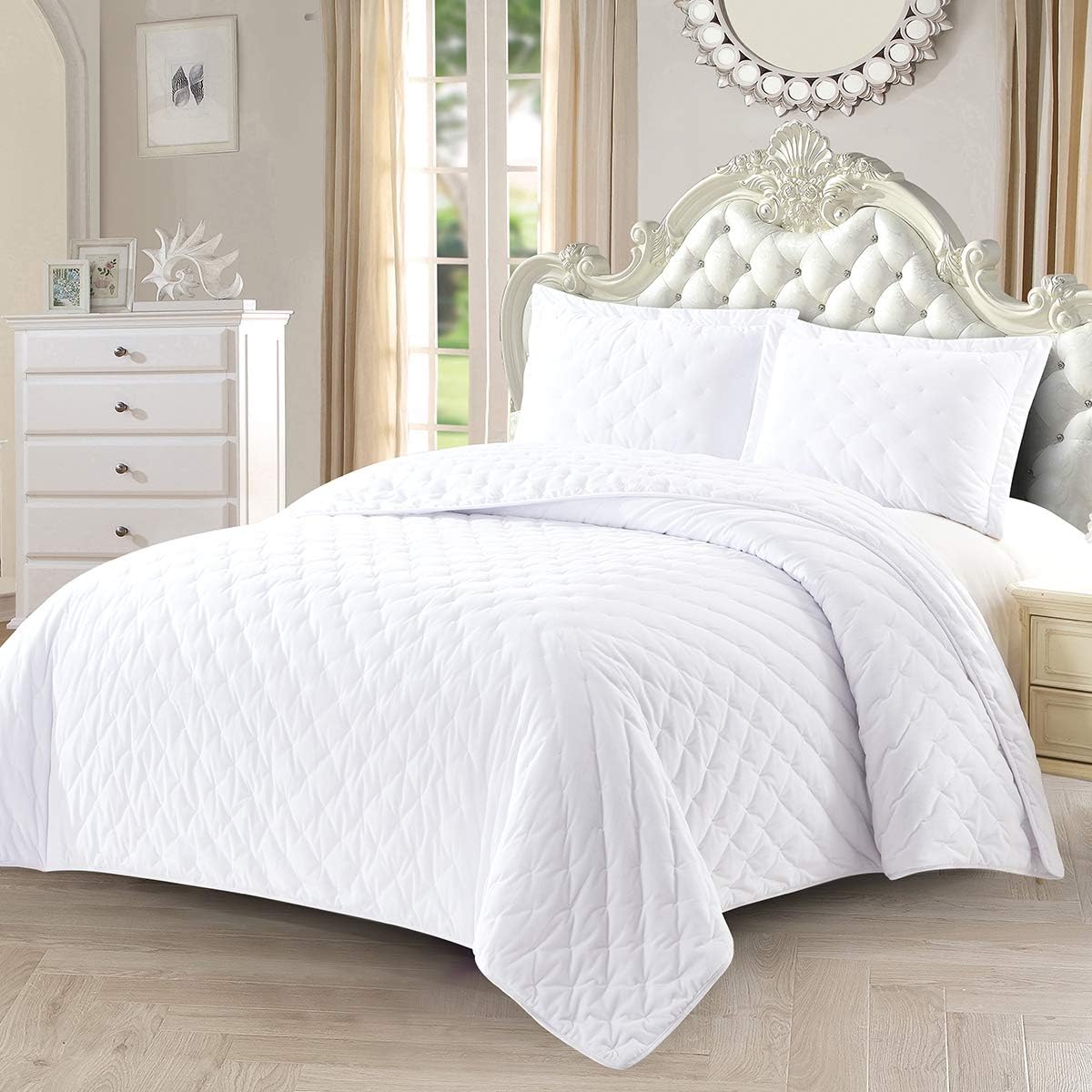 Royal Hotel Bedding Fluffy Velvet Twin XL Size Quilt, Velevt White 68x90 Inches Coverlet 2pc Set, Oversized Luxury 100% Velvet Quilt Twin XL White