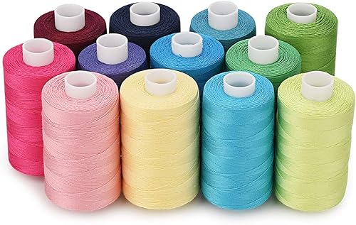 Miniatura 24 de Simthread 12 hilos de algodón para todos los propósitos, 50s/3 hilos para coser, etc. - 550 yardas cada uno (colores neutros) 12 colores neutros,12