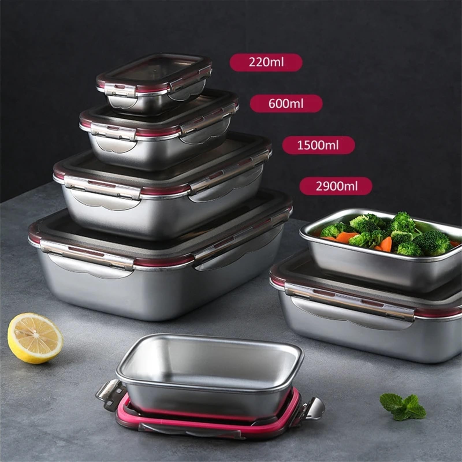 Contenitori per alimenti in acciaio inossidabile 1 contenitore for il pranzo in acciaio inossidabile, sigillato e a prova di perdite, for alimenti portatile, for sottaceti, for da frigorifero(2900ml)