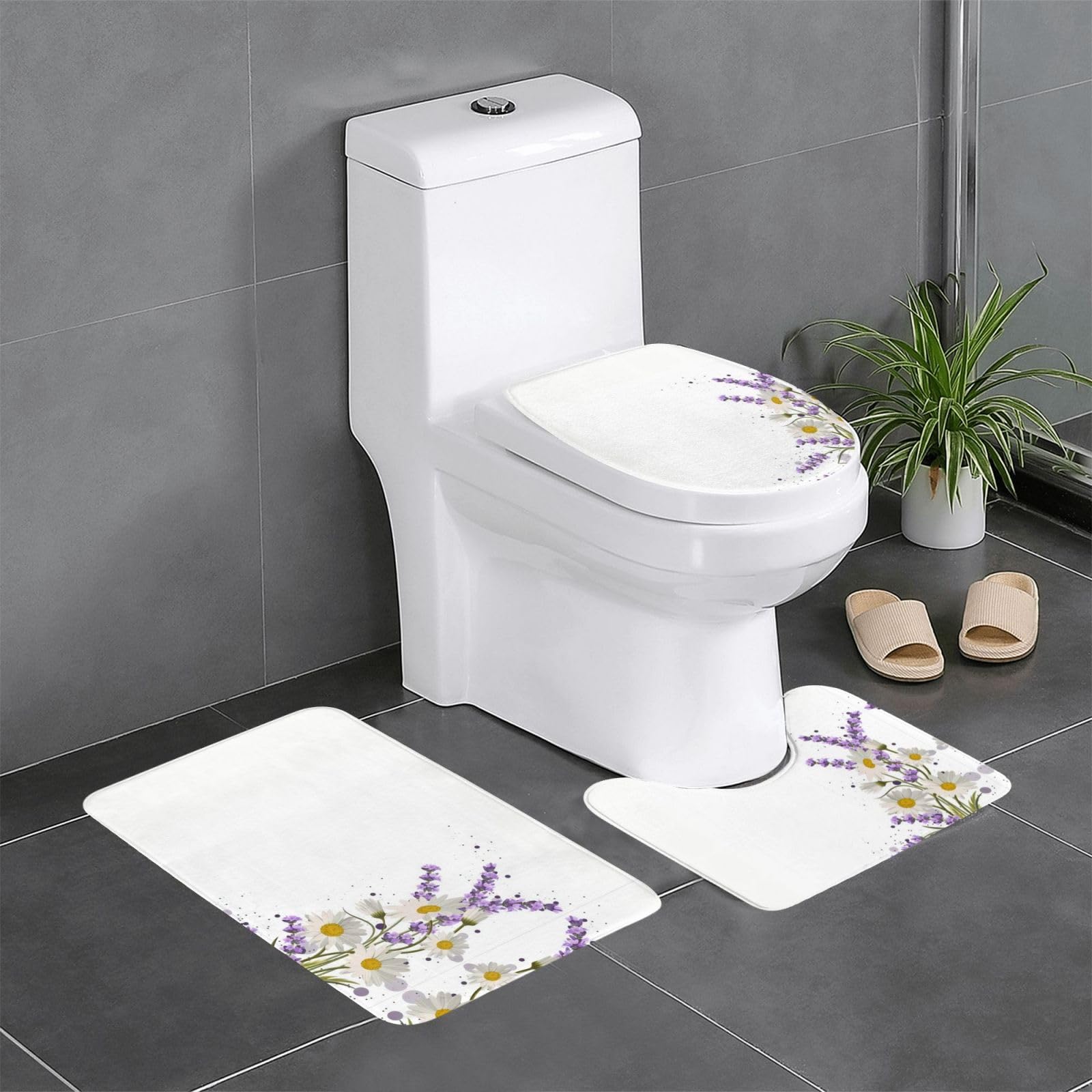 Tapis de salle de bain lavande absorbant et polyvalent lot de 3