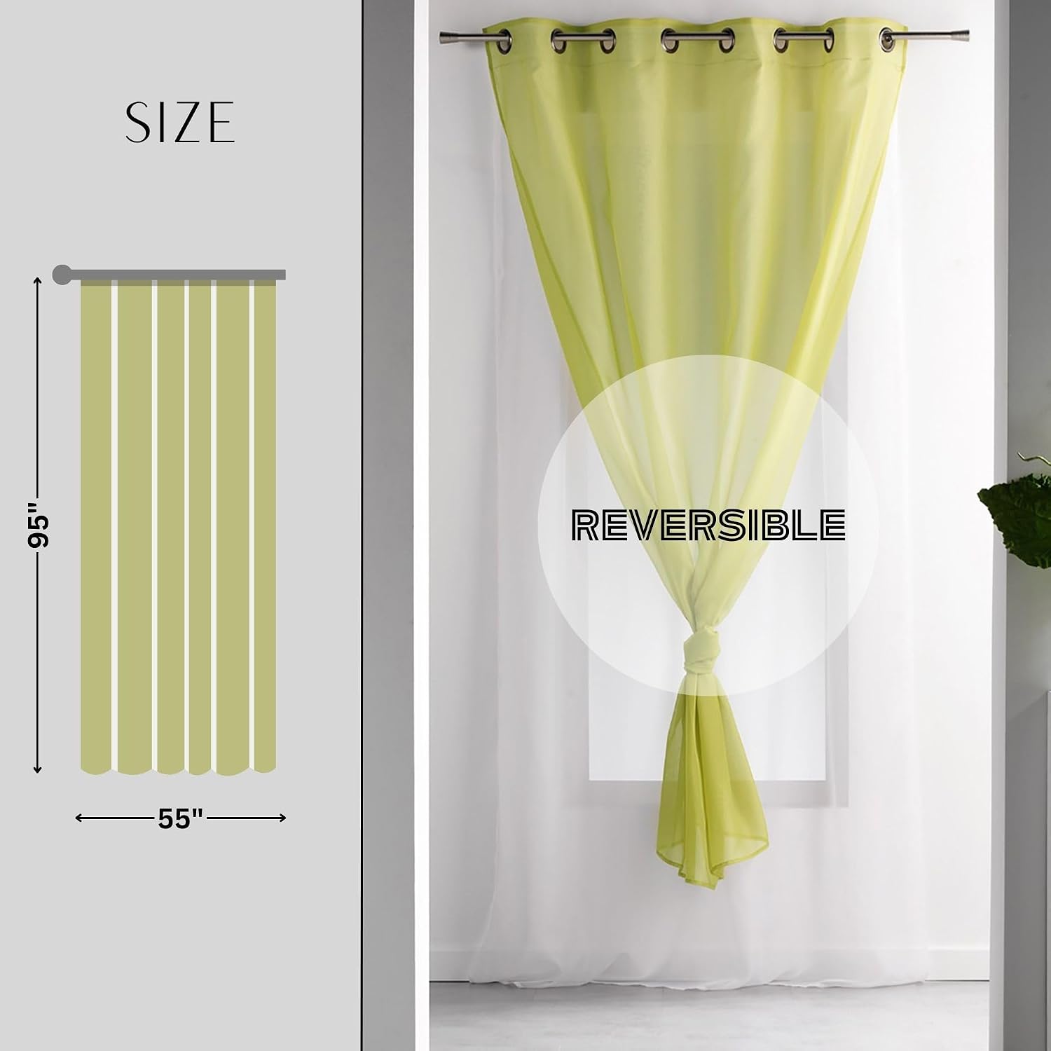 Double Layer Sheer Voile Curtain Panel - Fresh Lime Green and White, Light-Filtering Drapes for a Vibrant Home Décor, 95x55 inches - 1 pc