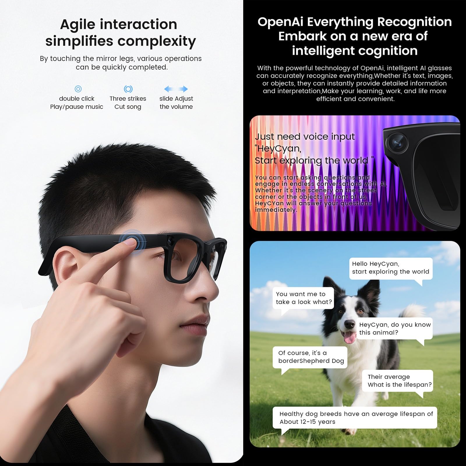 AI Occhiali Intelligenti Con Fotocamera Da 8MP - Include 32GB Di Spazio Di Archiviazione, Occhiali Con Registrazione Video 1080P E Audio, Traduzione In Tempo Reale, Per Esterni(Blue)