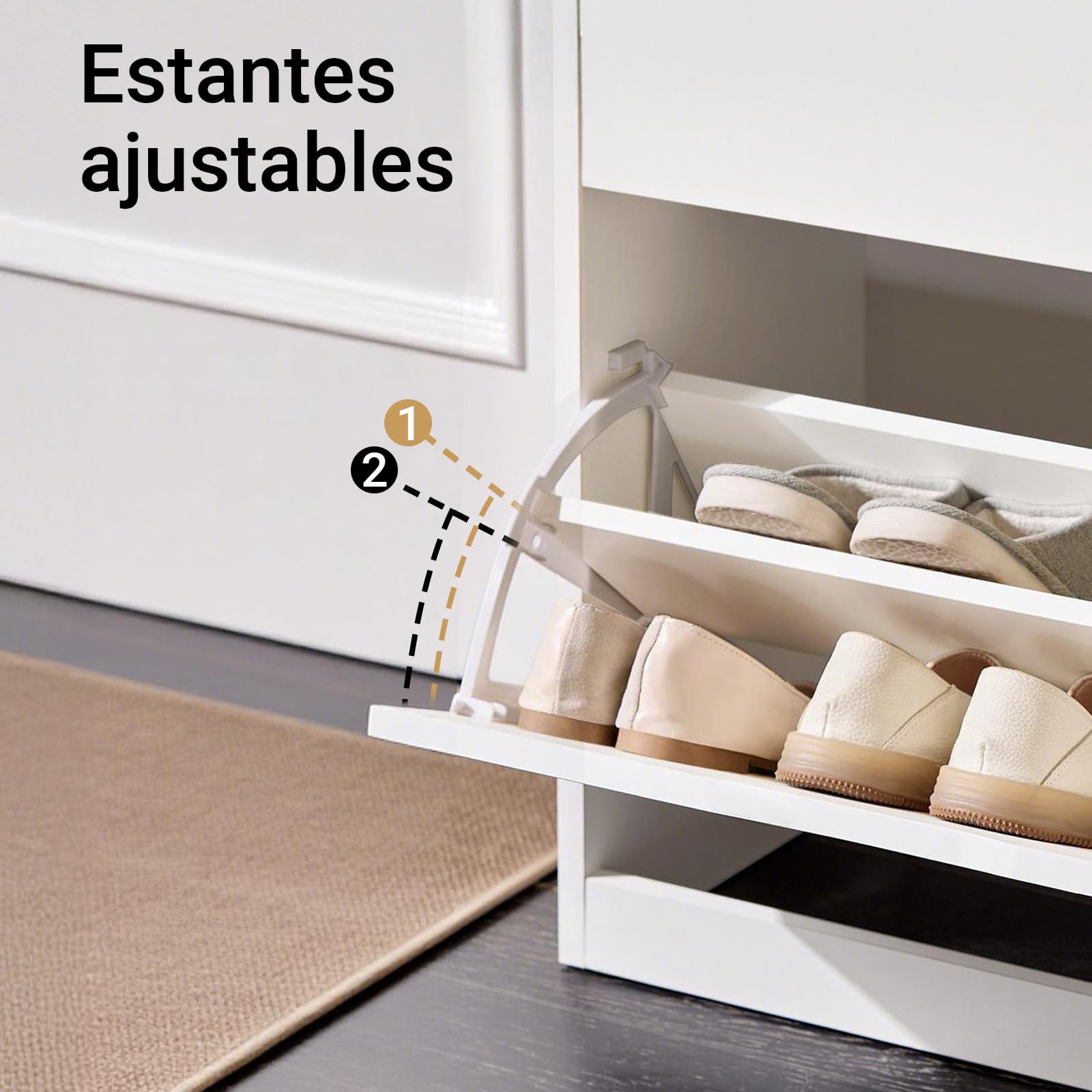 SoBuy Zapatero Estrecho con cajón 60x30x90cm para recibidor | Mueble zapatero con cajón y puertas abatibles para 8 pares, estantes ajustables, blanco FSR180-W