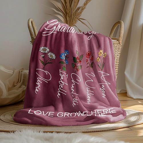 Miniatura 6 de Envío al día siguiente, mantas personalizadas para el Día de la Madre para mamá, abuela, mantas personalizadas hechas a mano con flores del mes de