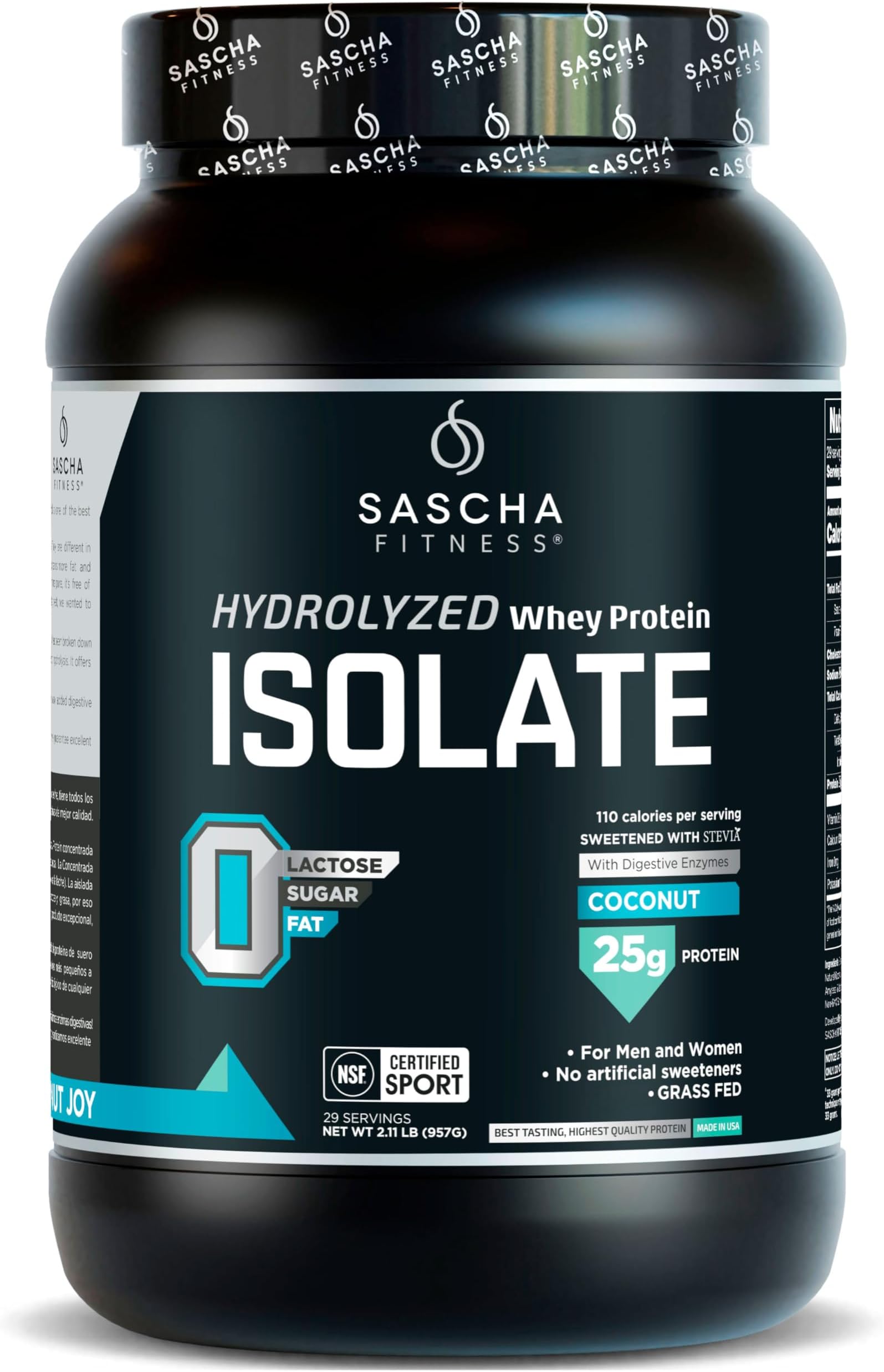 Hydrolyzed Whey Protein Isolate,100% Grass-Fed (2 Pounds, Coconut)