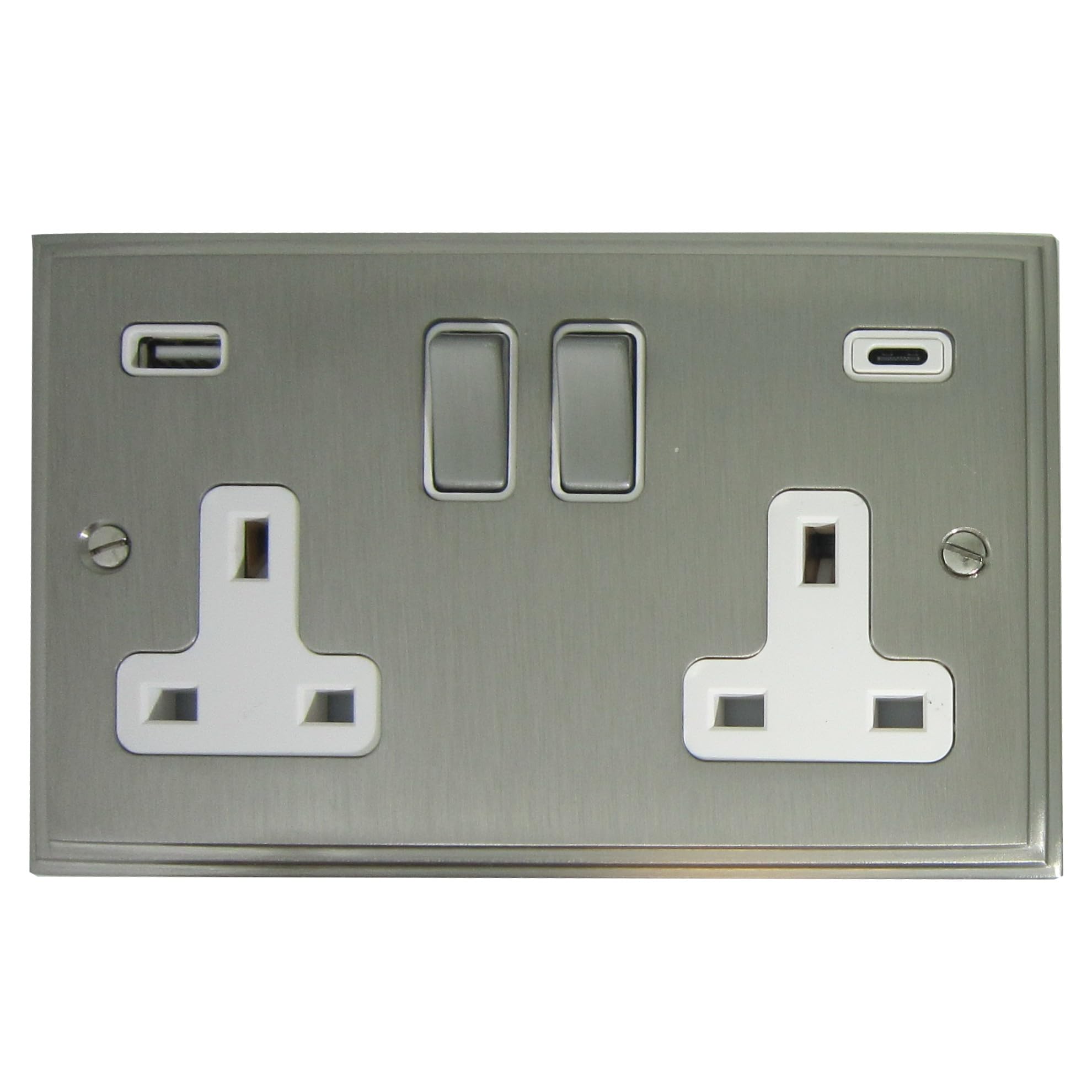 G&H Brassware G&H Vsn2911 Victorian Plate Satin Nickel 2 Gang Double 13A Plug Socket 3.1A Usb A + C
