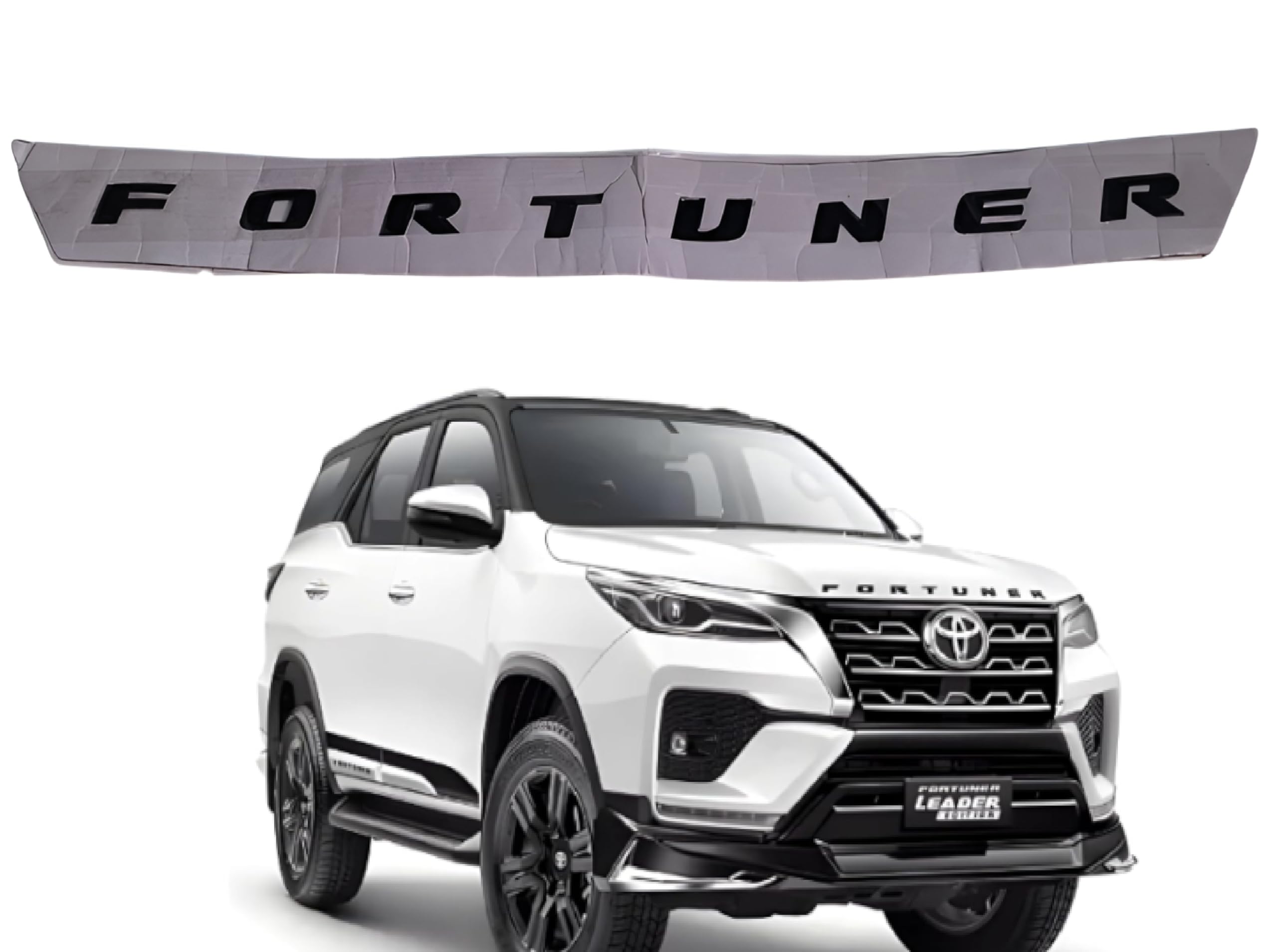 Fortuner Car 3D Bonnet Letters Alphabets Names Chrome, Car Monogram, Logo, Pack of 1 (Black Colour)