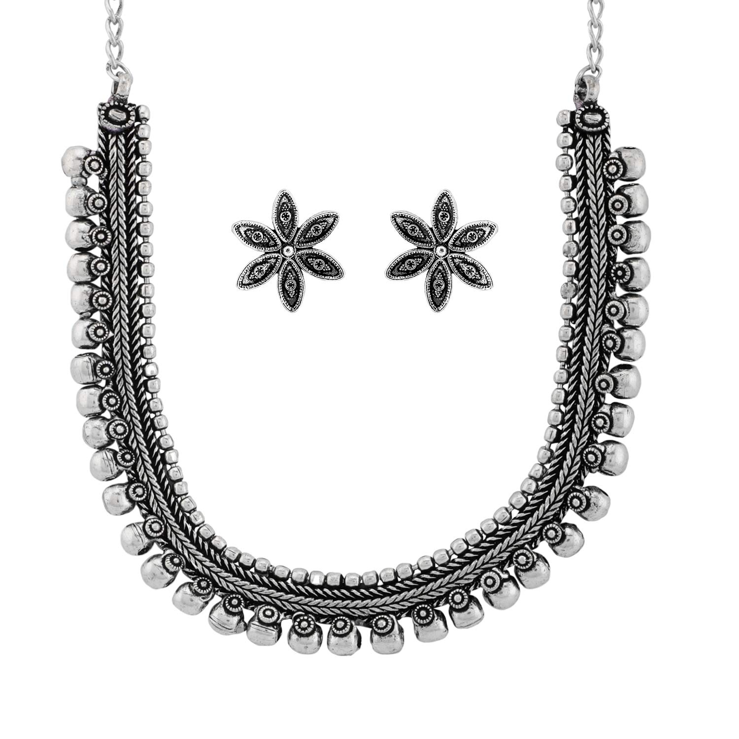 ACCESSHER Antique Silver Plated Traditional Oxidised Choker Necklace with Stud Earrings for Women and girls (B07XTHYK9V) Amazon Price History, Amazon Price Tracker