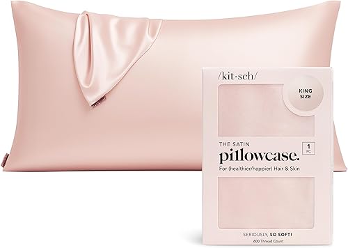 Vista 33 de Kitsch - Funda de almohada de satén con cremallera de tamaño queen/estándar, para el cabello y la piel, funda refrescante más suave que la seda