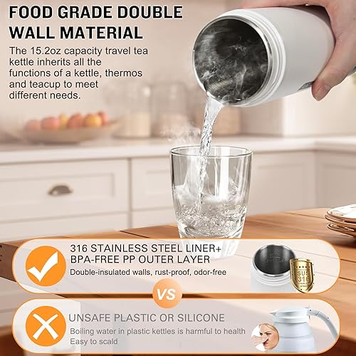 Miniatura 6 de Hocookeper Hervidor eléctrico de viaje, hervidor portátil de agua caliente, pequeña caldera de agua eléctrica para viajes y trabajo con bolsa para