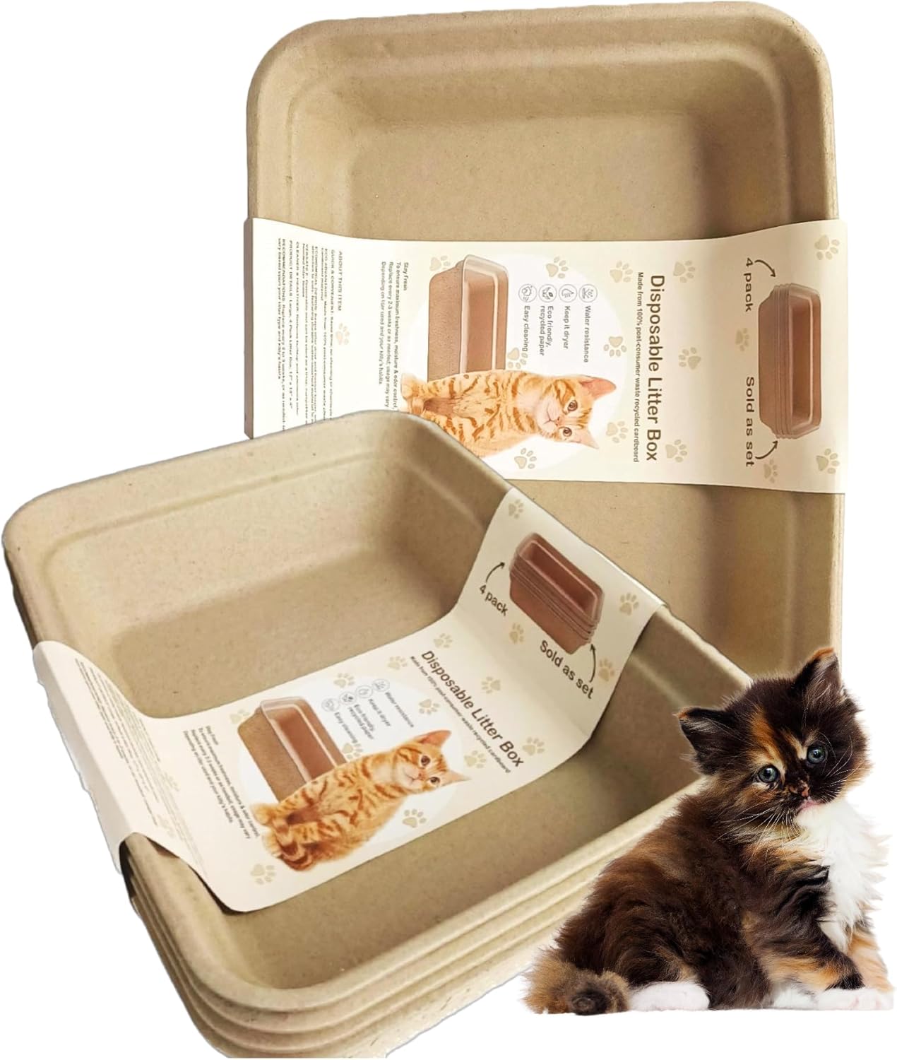 Disposable Cat Litter Box (4 Pack),Travel Litter Box for