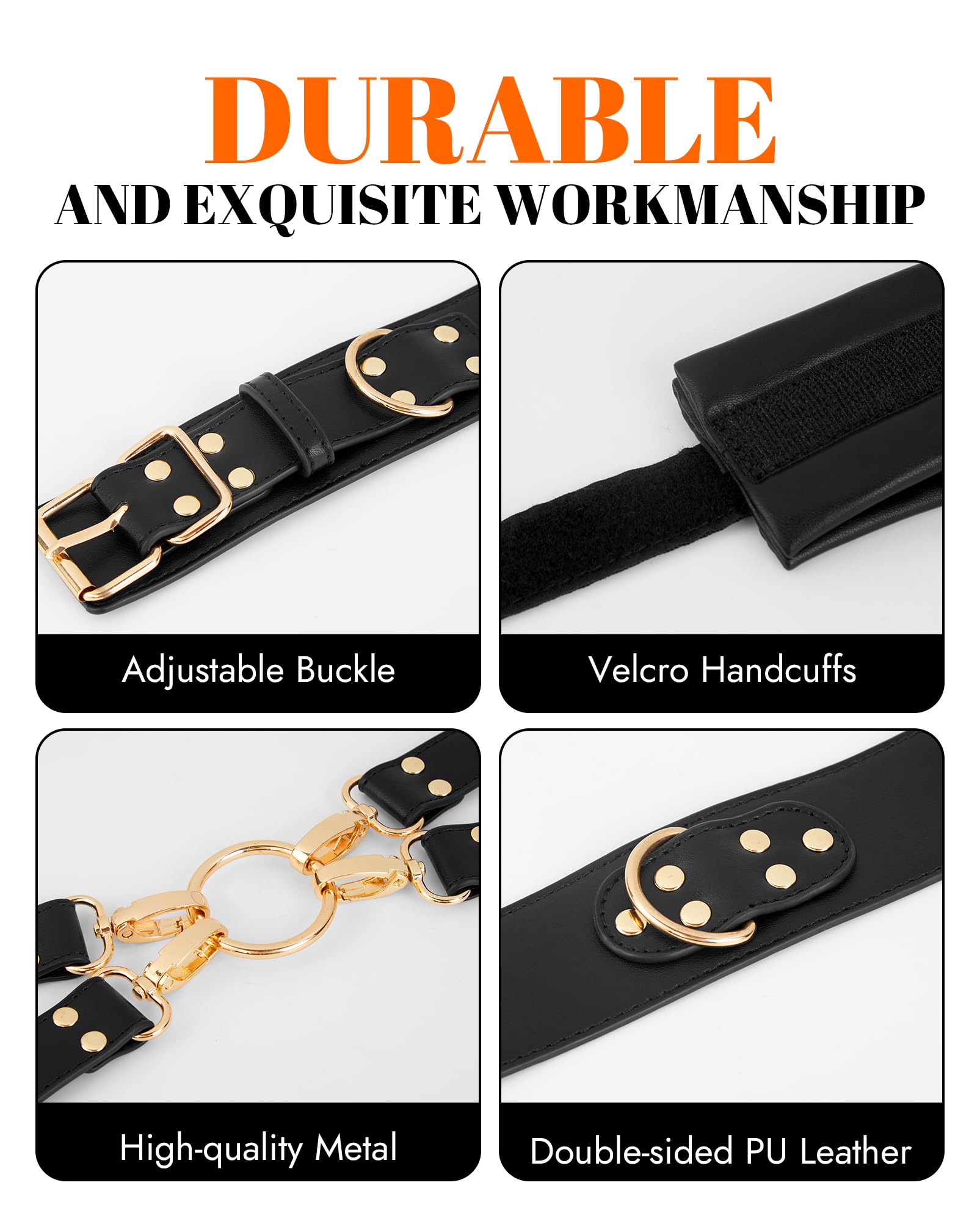 UTIMI Sex Bondage BDSM Kit Restraints Adult SM 6PCS Sets with Adjustable Handcuffs Ankle Cuff Thigh Cuffs Waist Strap Blindfold Cross Strap Sex Toys for Men Women and Couples,: Black