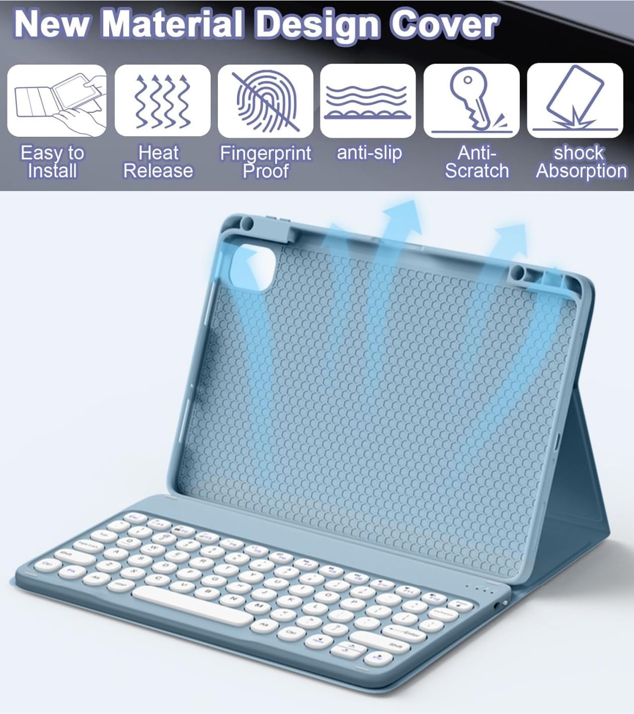 Round Keys Keyboard Case for iPad Pro 11 Inch (M5/M4) 2025/2024 Cute Color Folio Stand Cover with Upper Pencil Holder/Magnetic Detachable Keyboard，Black