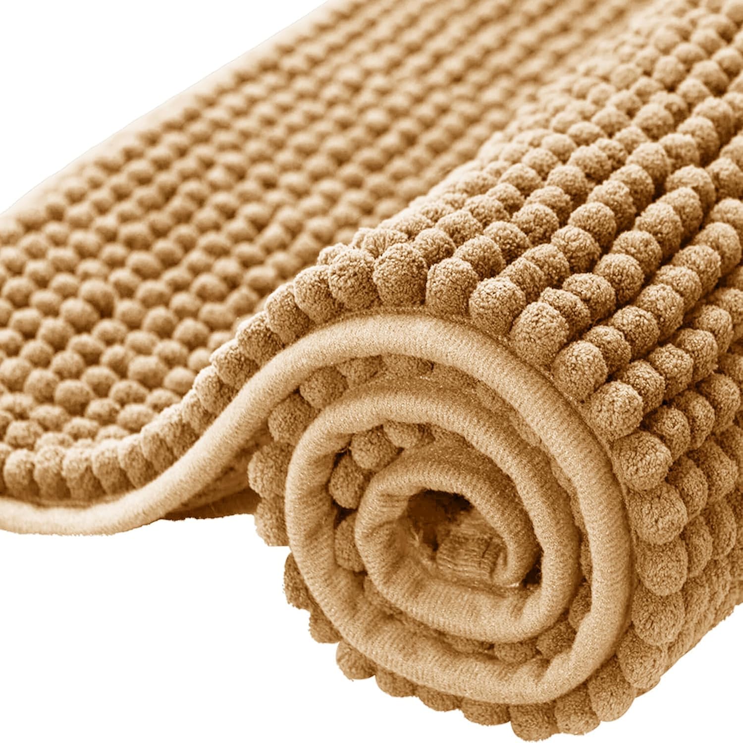 Aspire Homeware Bath Mat Non Slip Anti Mould – Beige Chenille Bathroom Mat 50 x 80 cm Machine Washable Bath mats Super Absorbent Extra Soft Fluffy Shower Mat — image 1