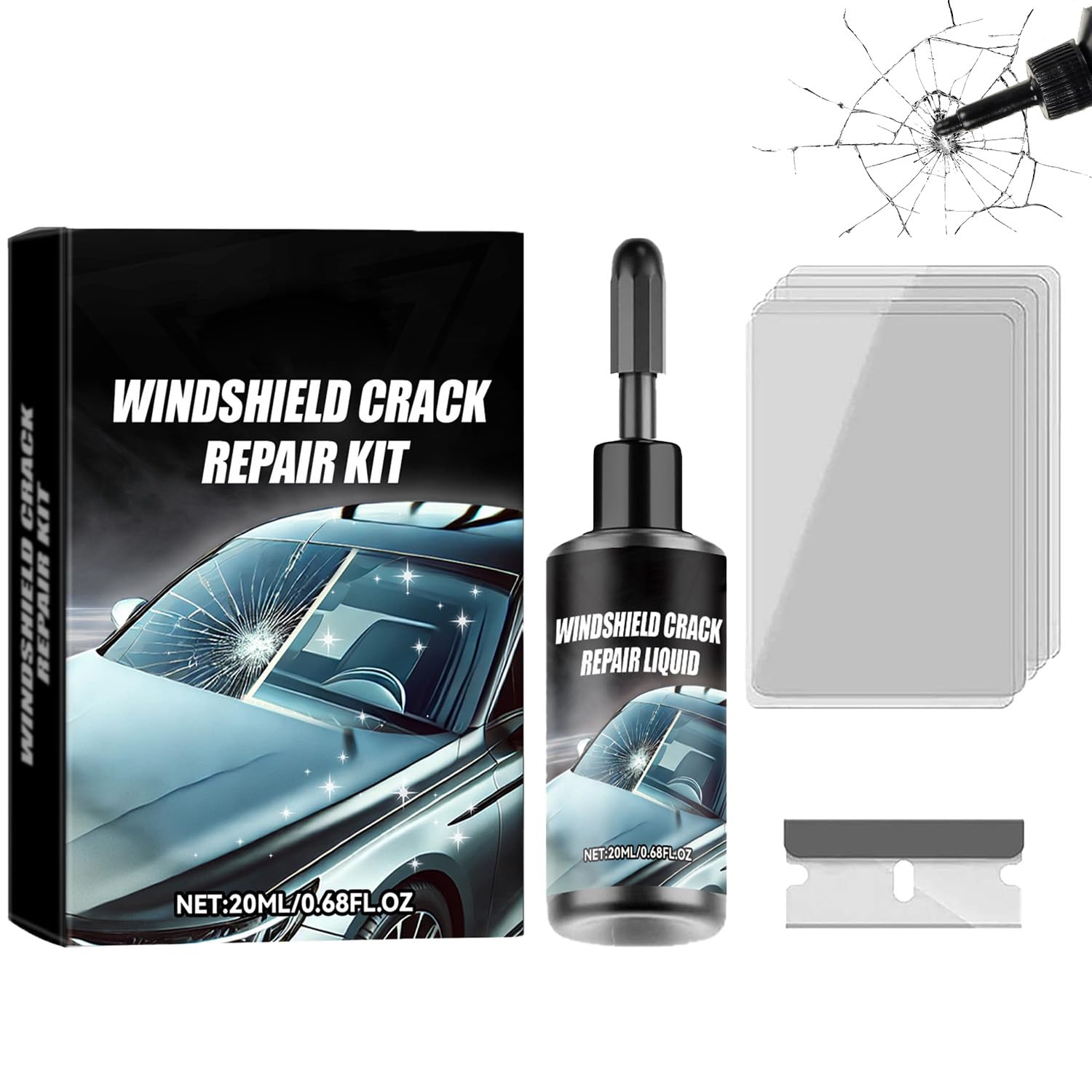 Windscreen Repair Kit 8 Sets - Fix Chips, Cracks, Stars, Bulls-Eye On Car Windshield, DIY Glass Repair-1116710