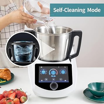WiFi-Enabled Smart Food Processor with Touch Screen and App-Guided Recipes for Automated Cooking