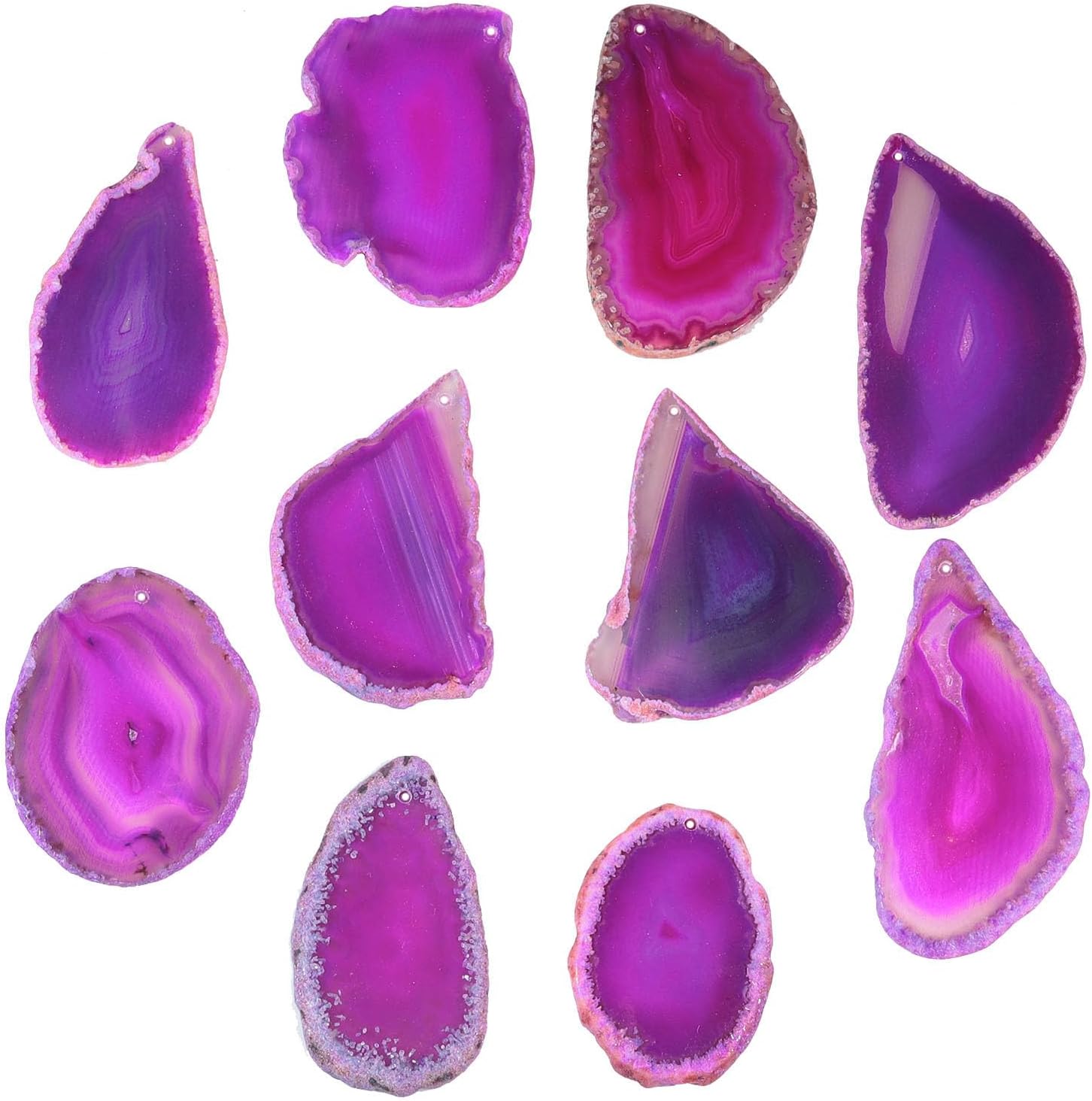 Set of 10 Irregular Agate Slice for Jewelry Making, Polished Drilled Holes Agate Stone Geode for Home Decoration Place Name Cards DIY, Red