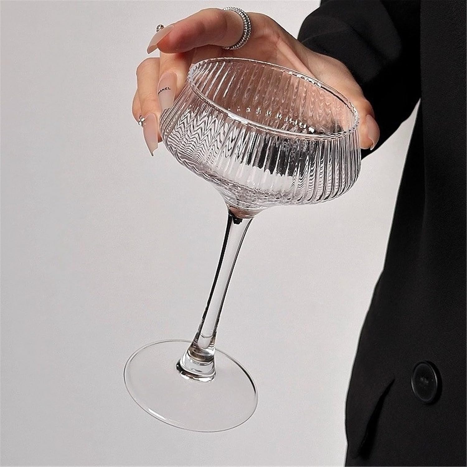 kitchen glasses Vintage Ribbed Goblet Glasses, 7 oz Elegant Clear Stemmed for Martini Cocktail Wine Champagne Juice Dessert