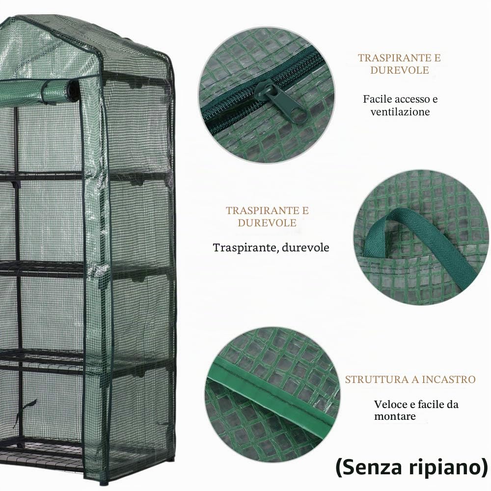 Copertura per serra da giardino in PVC, 4 ripiani, con telo rimovibile trasparente, 160x70x50 cm, impermeabile e traspirante per coltivare piante in vaso, ortaggi, fiori (telaio in ferro non incluso)