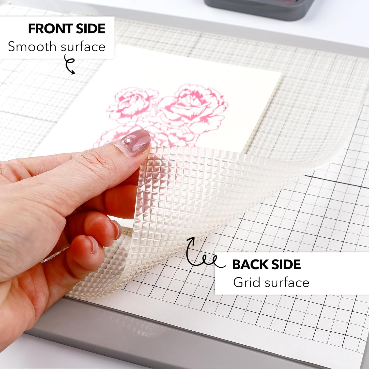 4Pcs Low Tack Sticky Mat with Grid for Stamping Stenciling Ink Blending Clear Photopolymer Craft Low Tacky Mat Stamp Mat DIY Projects Paper Card Scrapbooking Ink Blending Fixed
