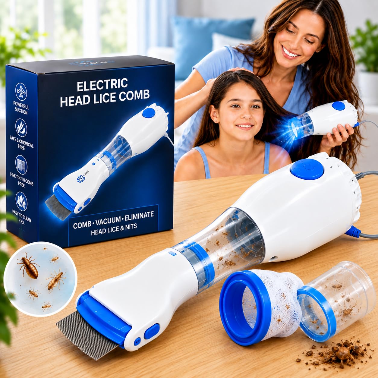 PINAKPANI Electric Head Lice Comb, Chemical Free Lice Removal Machine with Suction, Reusable Lice & Nits Vacuum Comb for Kids & Adults, Safe Gentle Hair Cleaning Tool, Portable Anti Lice Device