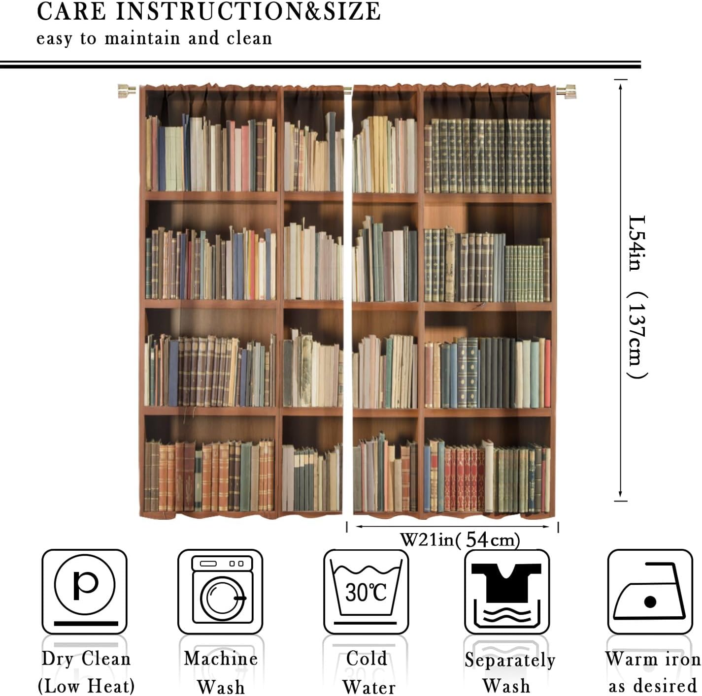Library Bookshelf Curtains Vintage Educational Bookcase Readable Books Curtain with Rod Pocket for Bedroom Living Room Home Decor Drapes Window Treatments 2 Panels Set 42x54 Inch
