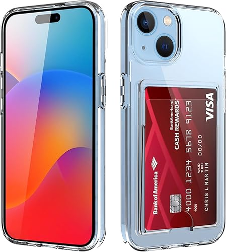 ZIYE Funda transparente compatible con iPhone 15 con tarjetero, protección de cámara de ajuste delgado, policarbonato duro, a prueba de golpes,