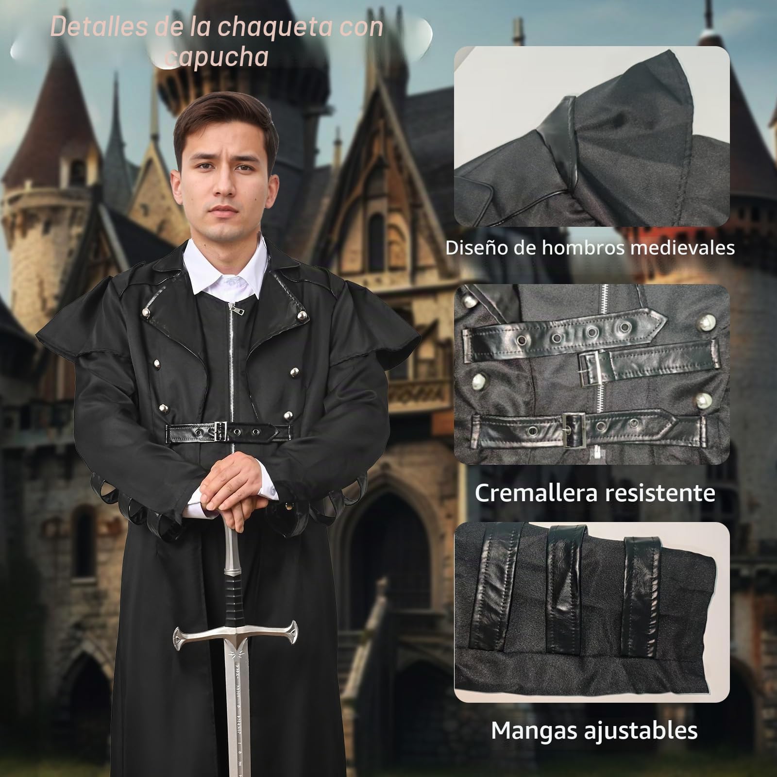 Steampunk - Chaqueta，estilo gótico hombre, medieva renacentista, abrigo vintage del palacio victoriano, ropa de cosplay de Halloween