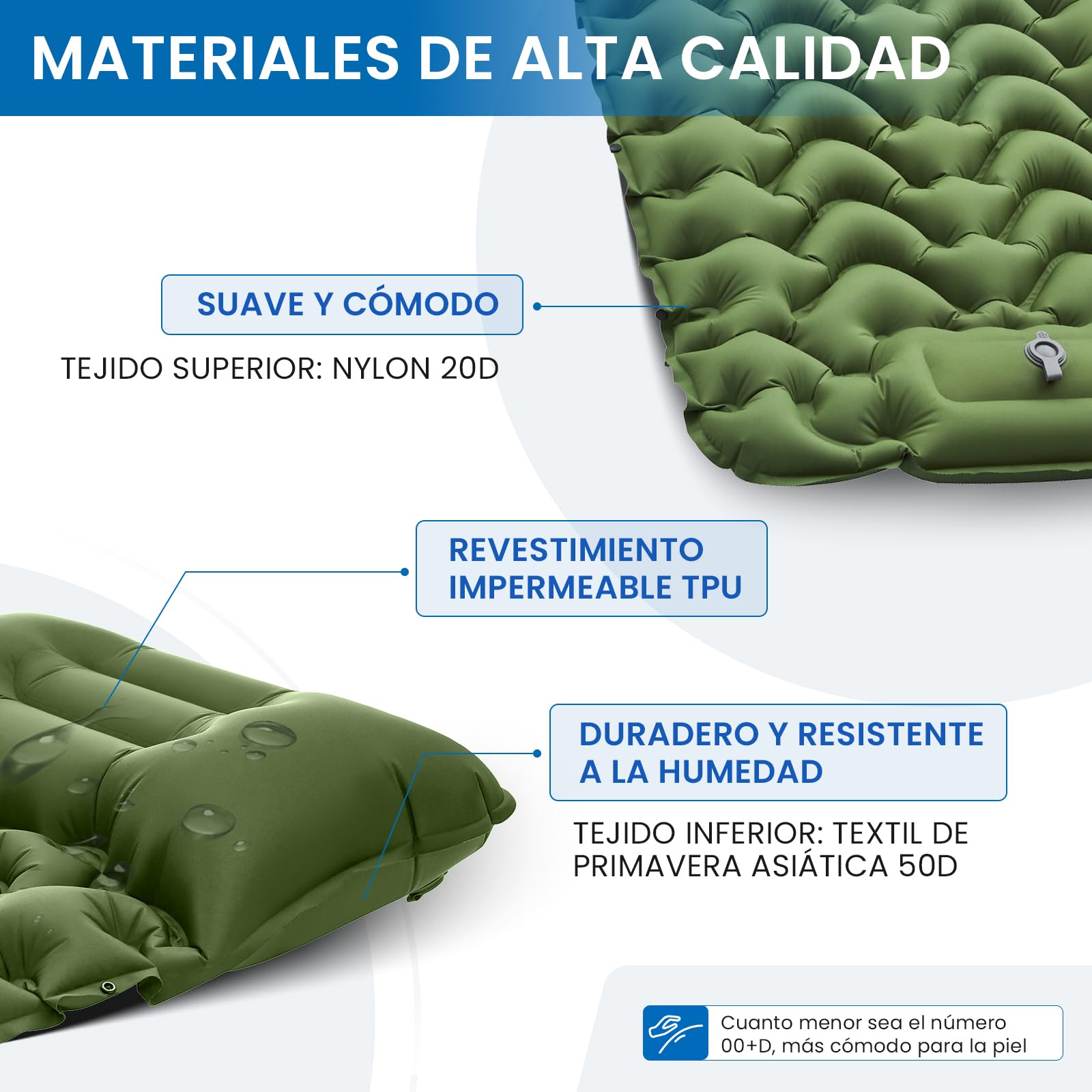 KingCamp Alfombrilla de Camping, Ultraligera con Bomba de pie integrada, colchoneta Inflable compacta Duradera con Almohada, colchón Inflable de Camping para mochileros, Senderismo