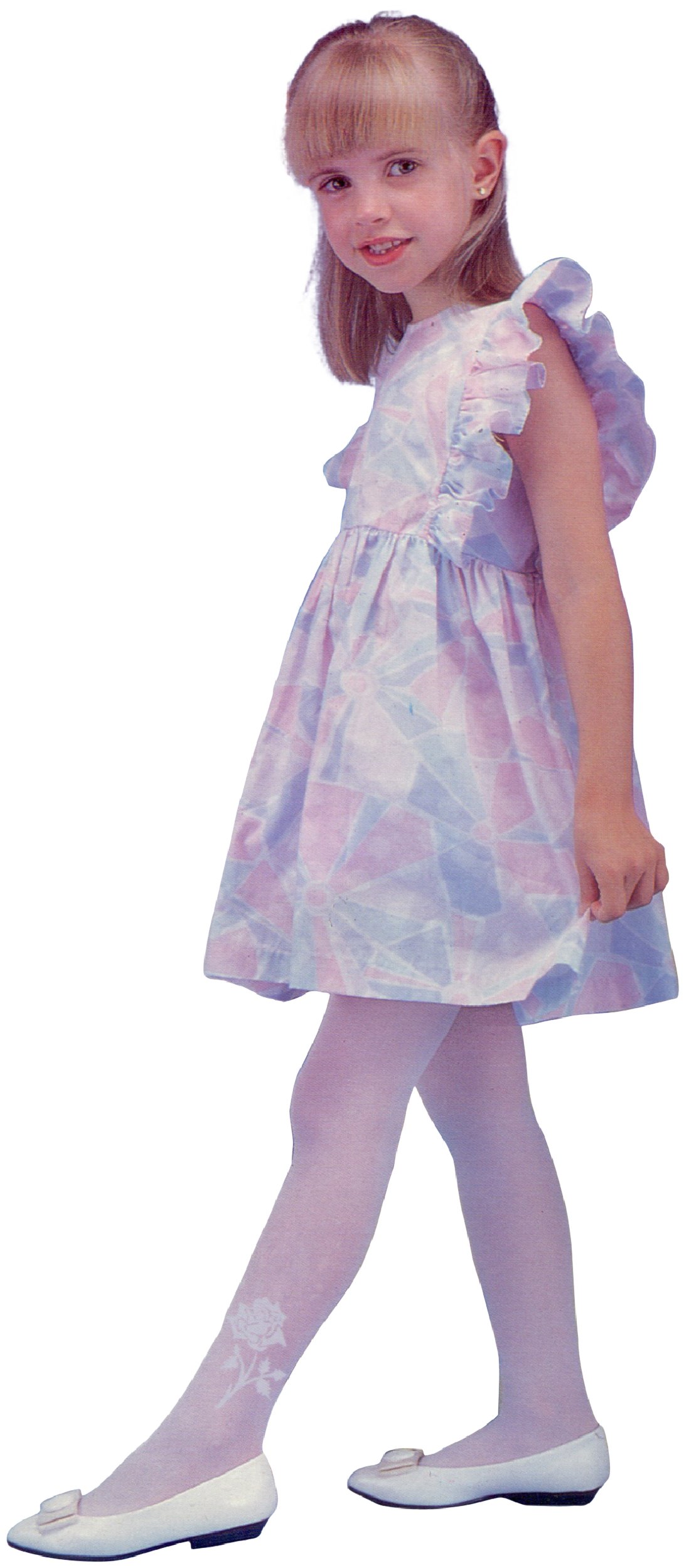 J.Ann Girl's 6Pc/Pk With Rose3/Butterfly3 Flock Printed Tights, White, Medium