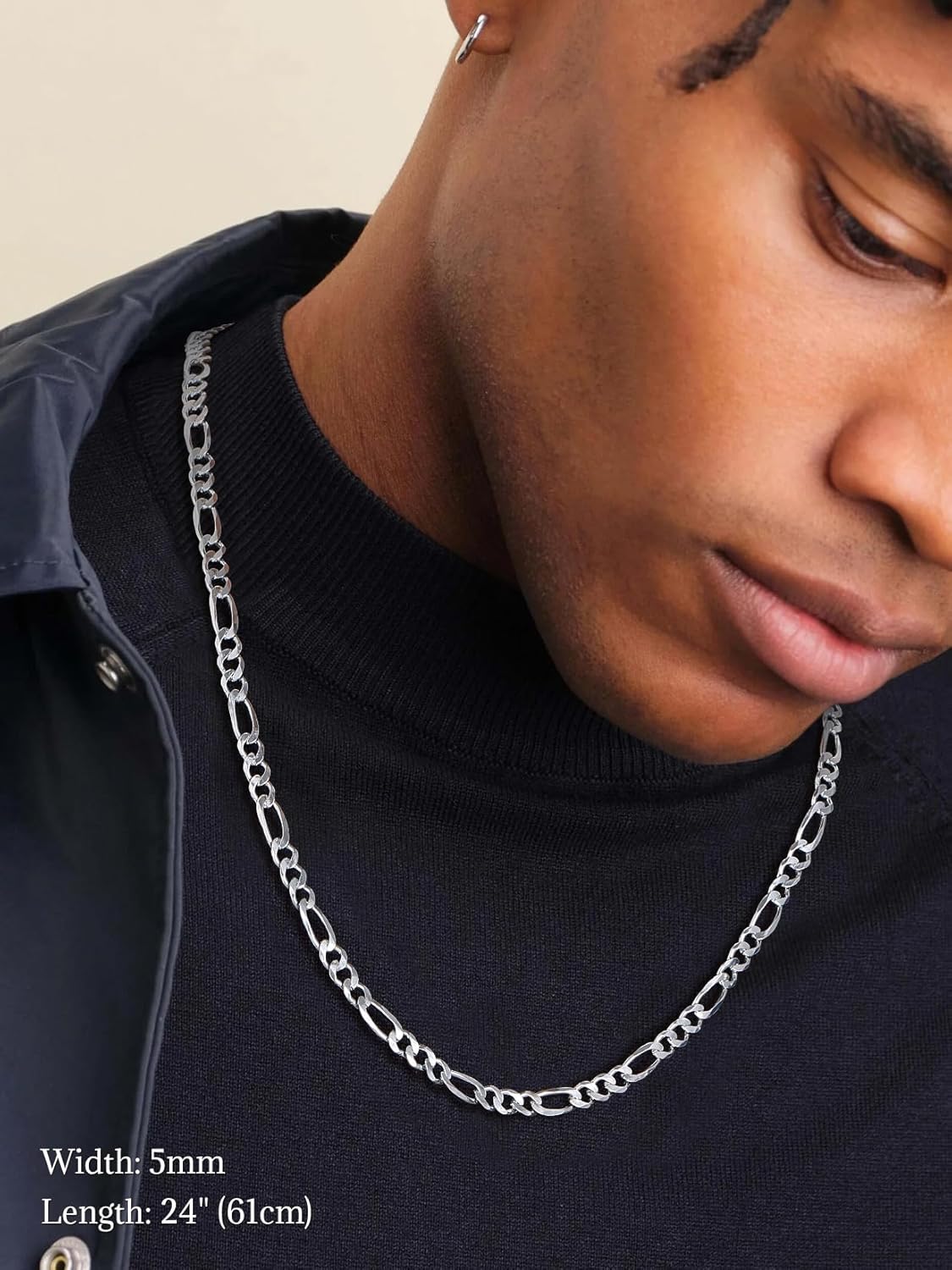 SILVERCUTE 925 Sterling Silver Figaro Chain Necklace for Men Women,3mm/5mm Mens Silver Chain Necklaces,18/20/22/24/26/28 Inch - Image 2