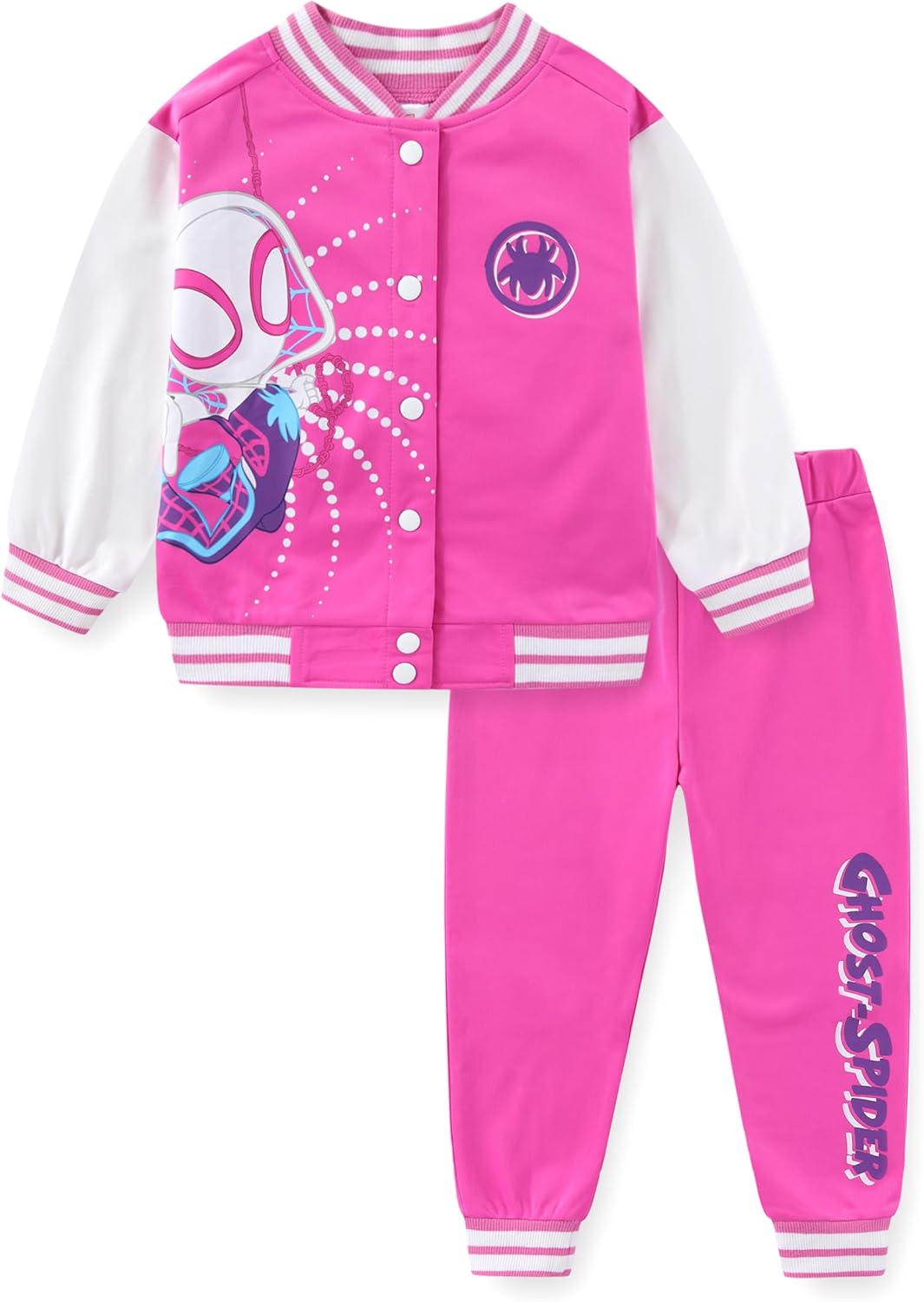 Marvel Spider-Gwen Ghost Spider Girls Letterman Varsity Bomber Jacket and Pants Set for Toddler and Big Kids