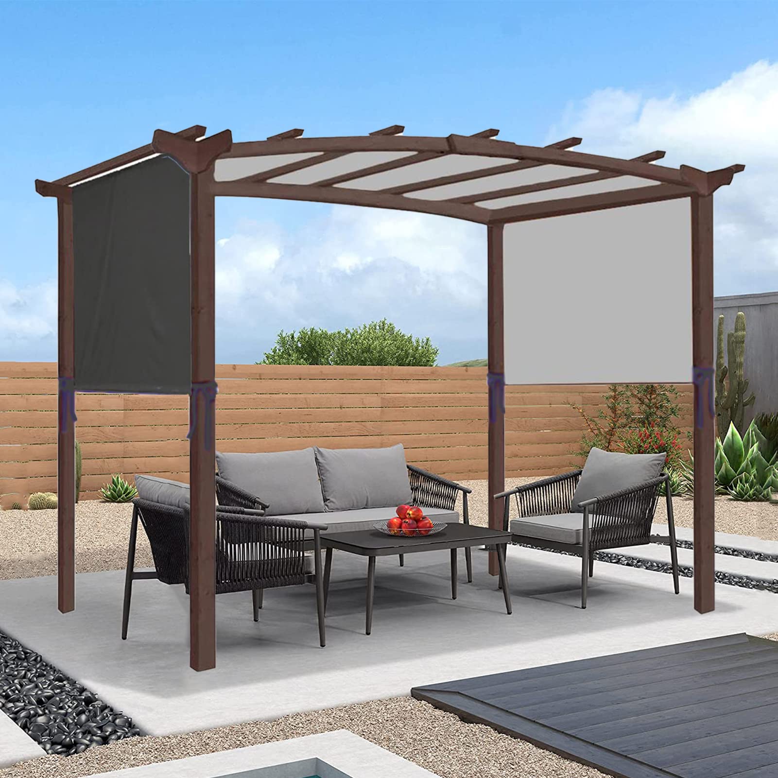 NIMOSA Universal Waterproof Pergola Cover, Pergola Replacement Canopy, Gazebo Pergola Shade Cover with 4 Fixation Strap, Pergola Covers for Curved Pergola Structure,Black,4.8×2.4 m