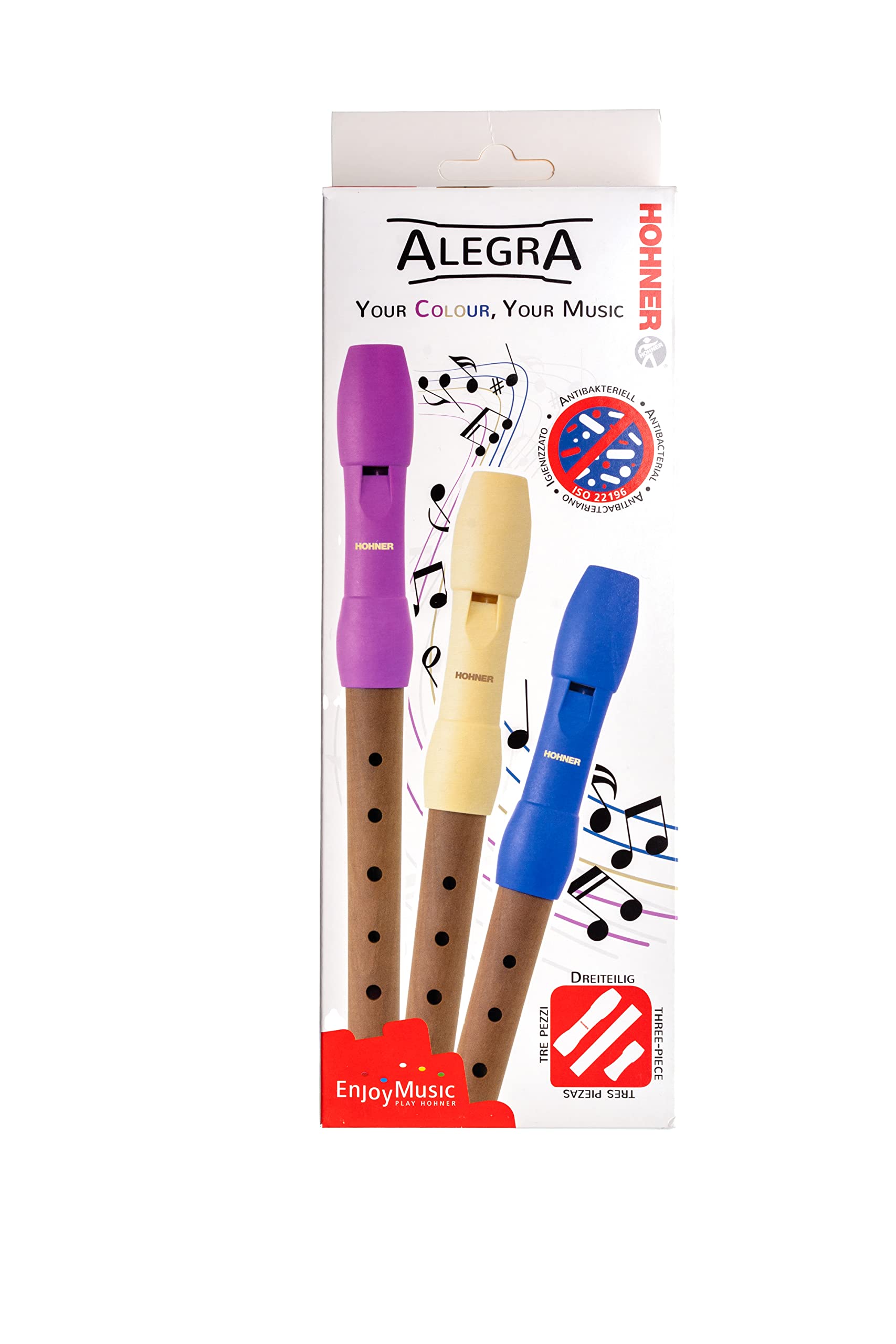 HOHNER Flauta dulce Alegra Line azul barroco de tres piezas