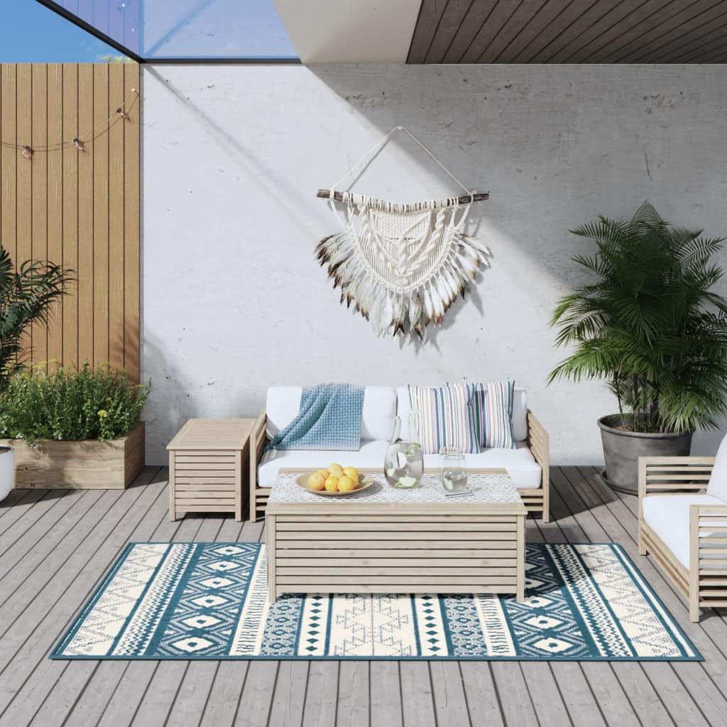 Dywan zewnętrzny do trawnika i ogrodu, kolor Aqua and White, 100 x 200 cm, dwustronny design, do domu i ogrodu