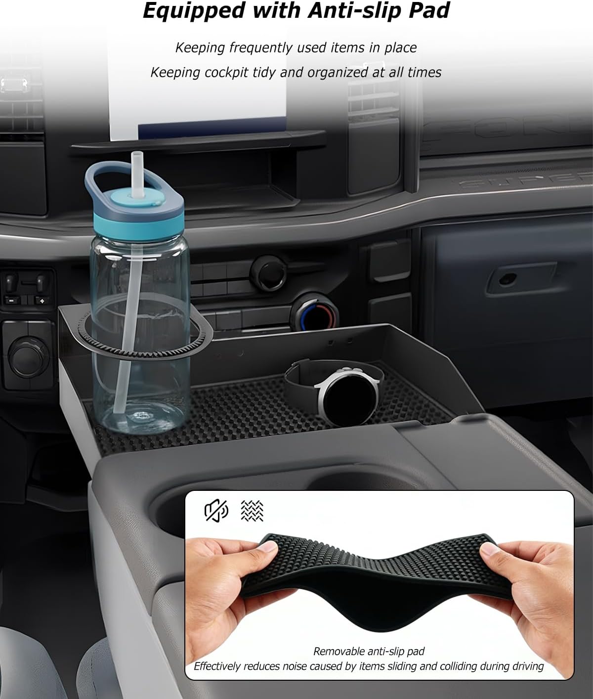 Front Center Console Organizer Headrest Tray Compatible with Ford F150 F250 F350 F450 F550 F650 2011-2025, Truck Center Console Cup Holder Coin Organizer Storage Accessories, Jump Seat Only