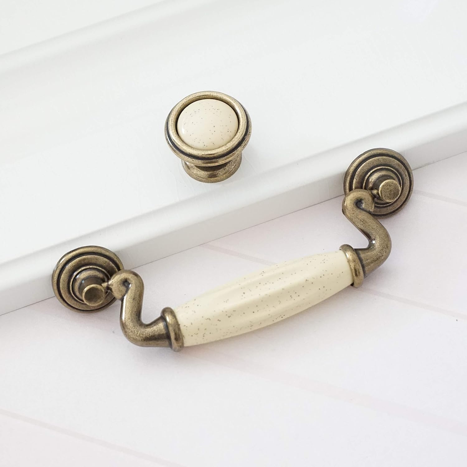 LBFEEL 4 1/2" Drop Pull Handle Ceramic Drawer Pull Antique Bronze Dresser Pull for Kitchen Cabinet Knob 114mm (1)