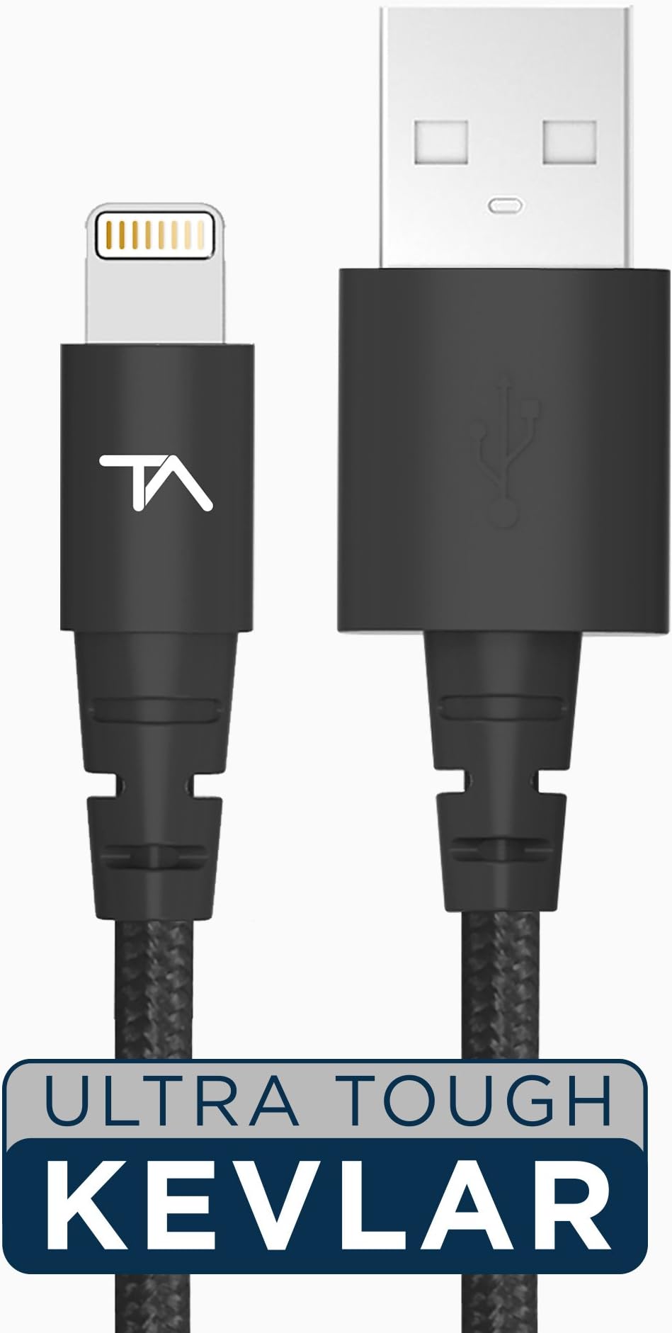 Tech Armor Apple MFi Certified Lightning to USB Sync/Charge Cable Compatible with iPhone or iPad, Made with Kevlar, Tough-Braided Extra-Strong Jacket, Black, 6 Feet